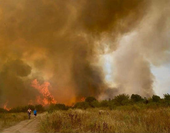 Flăcări uriașe în Târgu Jiu. Incendiul s-a extins rapid pe mai multe sute de hectare