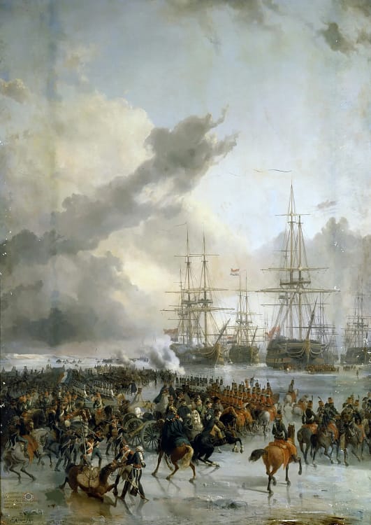 Husarii francezi apropiindu-se de corăbiile olandeze FOTO wikipedia