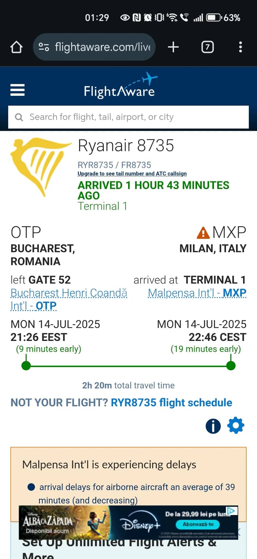 FOTO: Captură de ecran Flightaware